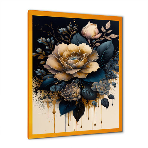 Lark Manor Navy Blue And Gold Rose I On Canvas Print & Reviews | Wayfair