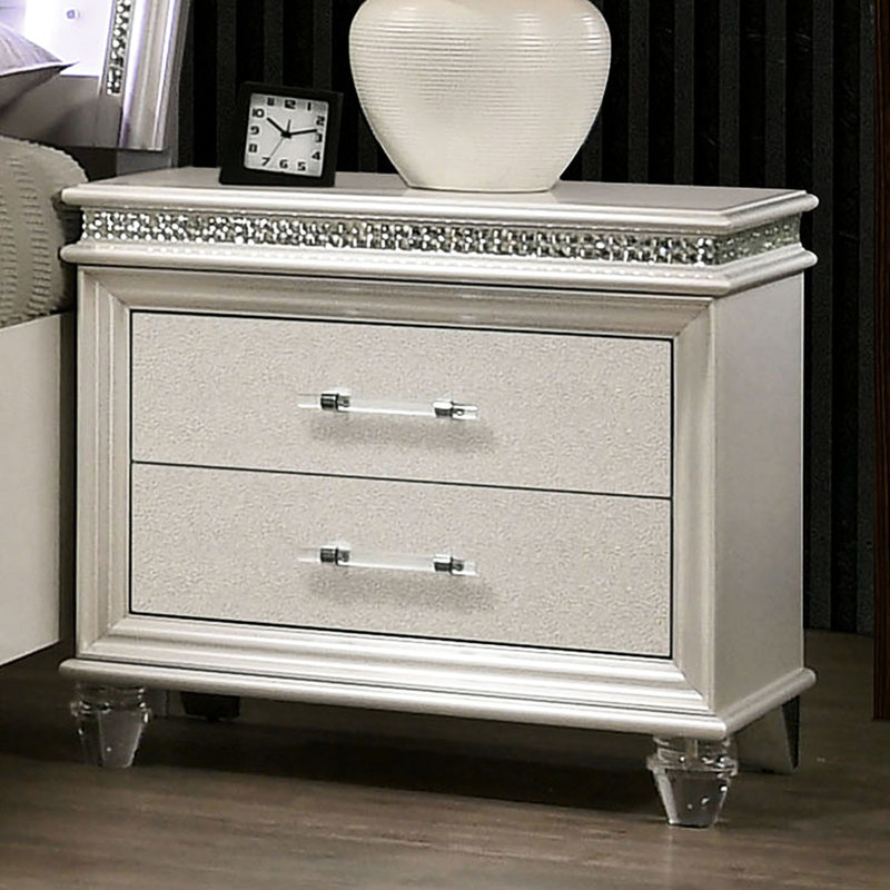 Table de chevet blanche antique avec tiroirs et pieds de chevet en perle anglaise, fabrication en bois massif 2
