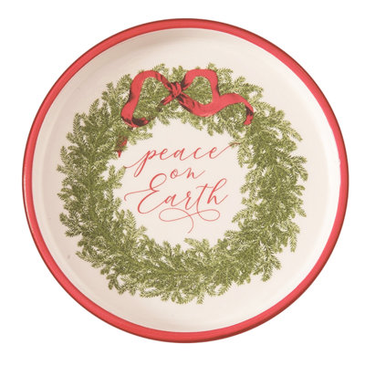  Ensemble de 4 assiettes à couronne de Noël Christmas Cermaic Sentiment, lavable au lave-vaisselle, 6,5 po