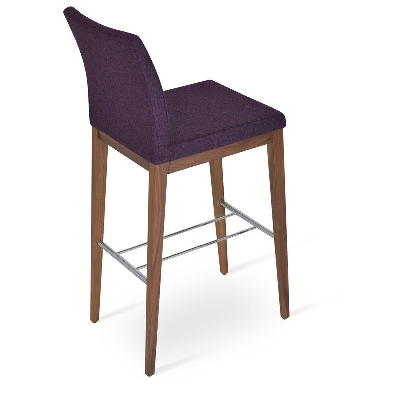 Aria Wood 24" Counter Stool, Deep Maroon Wool, Walnut