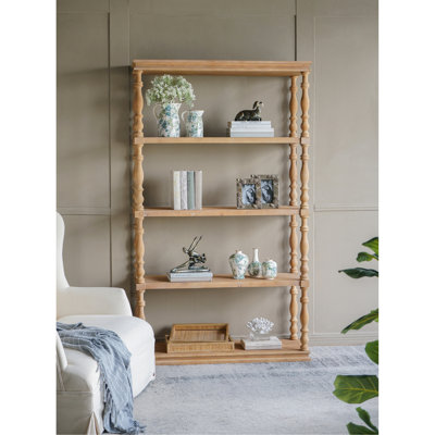 Bibliothèque 46,9 x 17 x 80,5 po à 5 niveaux avec tablettes en bois sculpté, meubles de rangement style rustique / maison de campagne / campagne française
