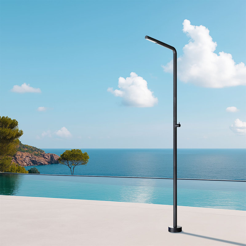 Outdoor Freestanding Shower System Floor Mounted Shower Faucet Set Stainless Steel Single Handle Shower Trim Kit