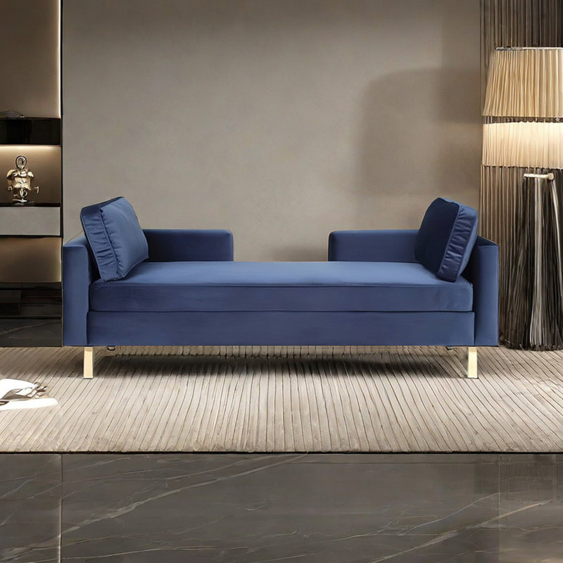 Banc rembourré en velours, H 25,59 po x l 70,86 po x P 23,62 po, Bleu foncé