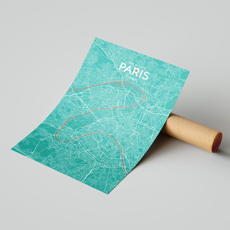 Carte de Paris, impression nautique, H 17 po x l 11 po x P 0,05 po, Vert / Brun