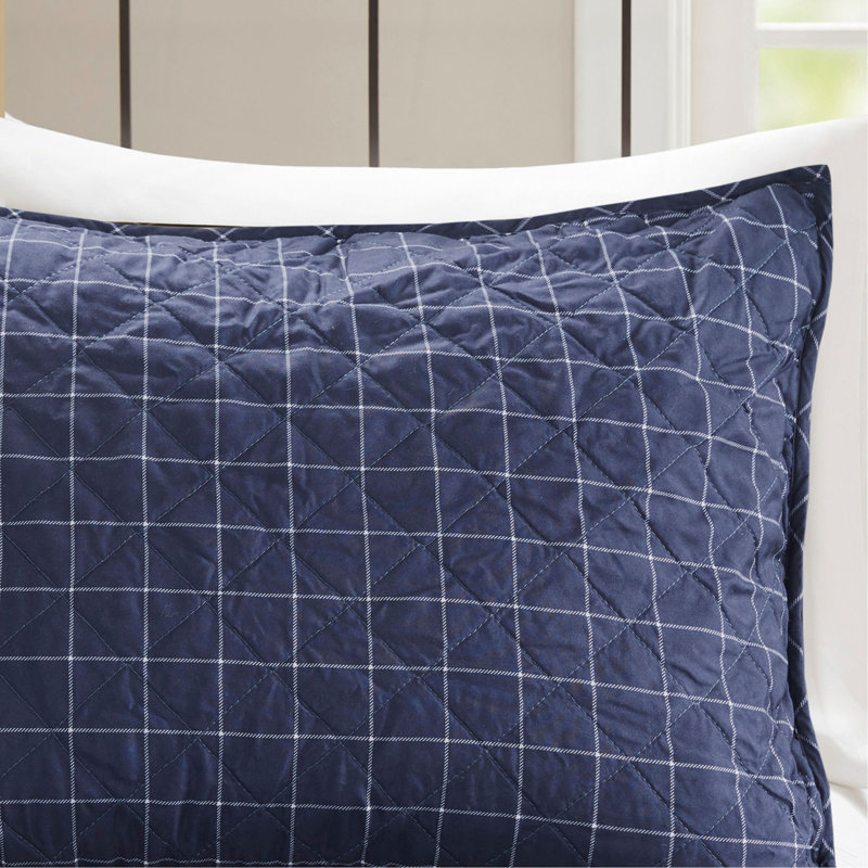 3 Piece Reversible Printed Quilt Set Green / Navy