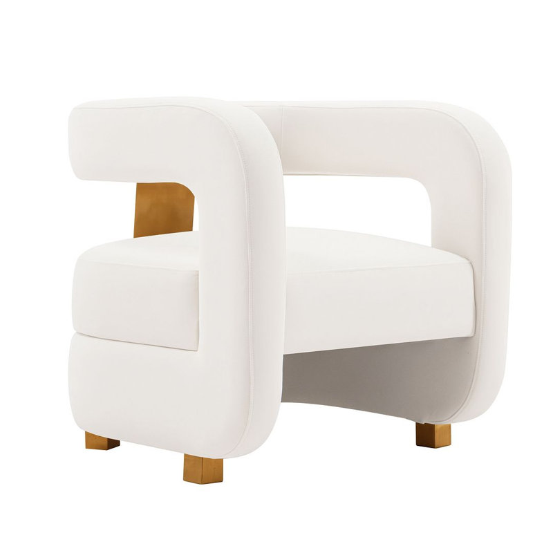 Amirah Modern Velvet Upholstered Pine Wood Accent Armchair in White, White Velvet