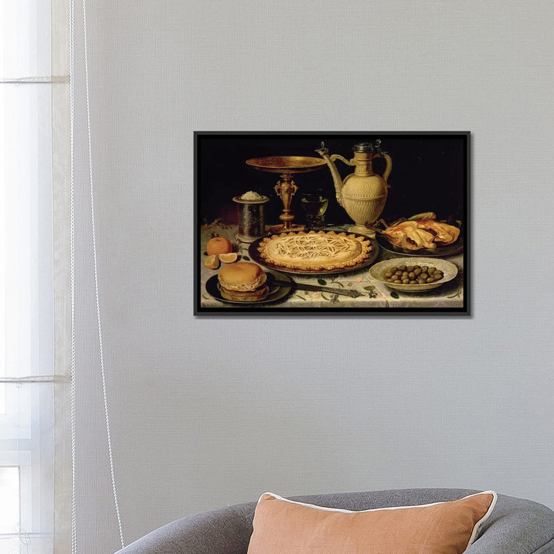 «Still Life With A Tart, Roast Chicken, Bread, riz And Olives», reproduction d'impression sur toile tendue, Pas de tapis