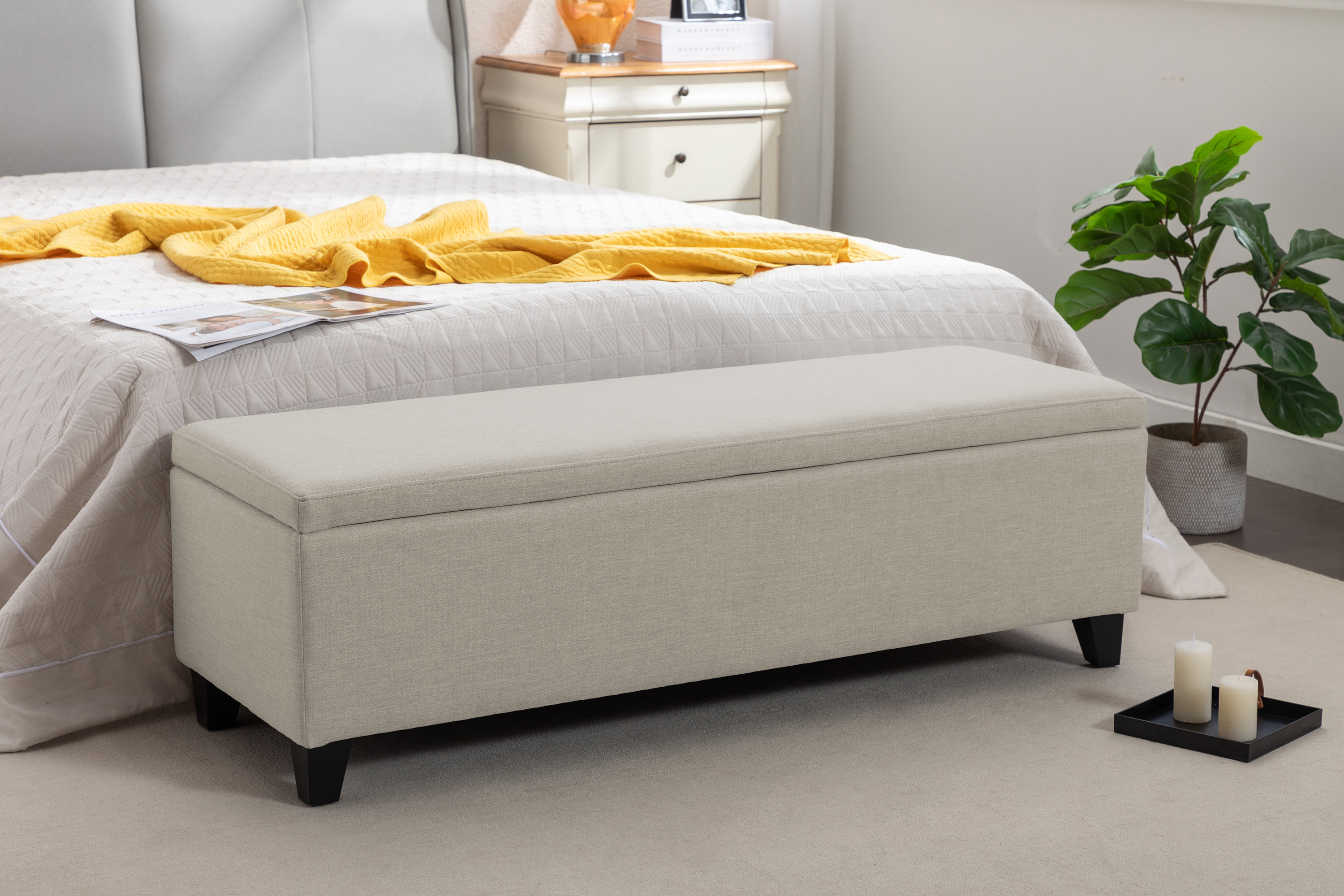 Fabric Storage Bench with Wooden Legs | Wayfair