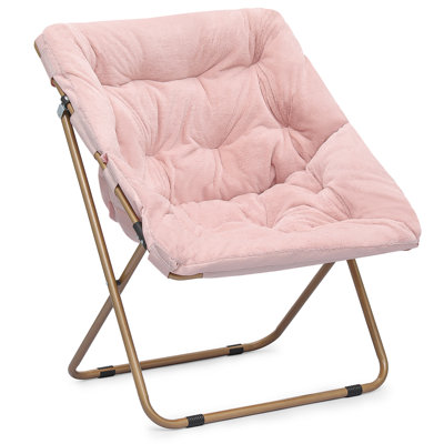 Upholstered Folding Square Saucer, Tufted Cozy Accent Chair with Golden Metal Frame for Living Room