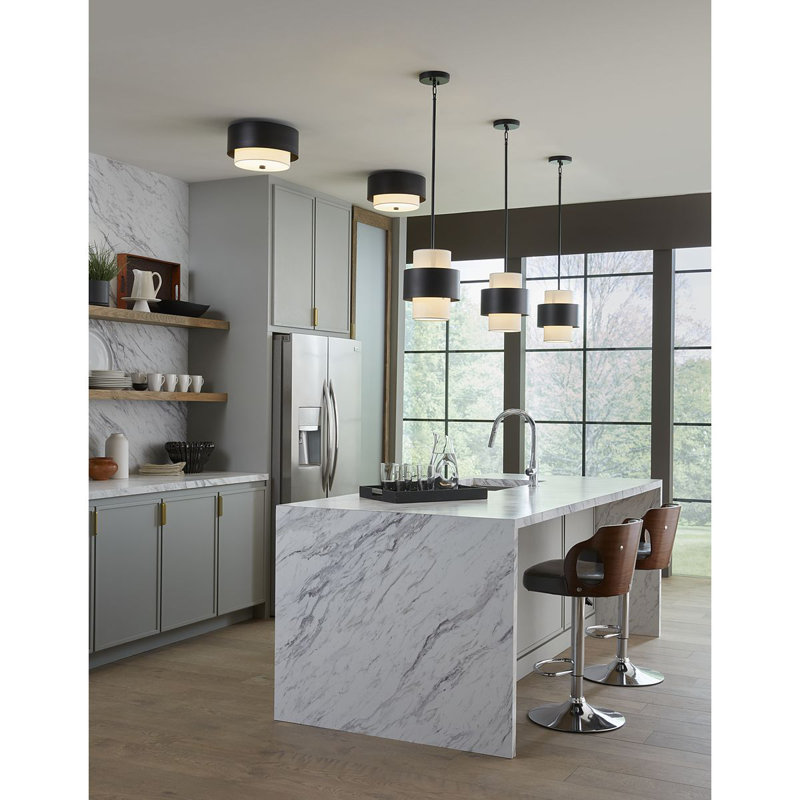 Luminaire suspendu cylindrique à 1 lumière Wathen, Noir mat