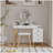 Dressing Table with LED Lights Glass Top Dressing Table with Extendable Side Table 5 Drawers Dressing Table with Mirror and Stool for Bedroom