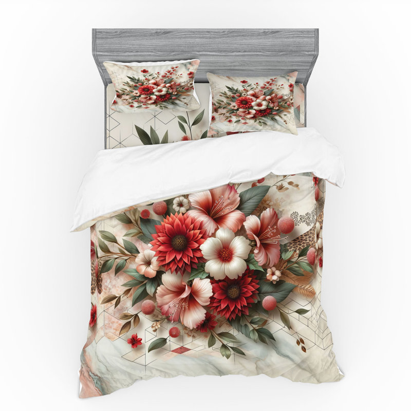 Ensemble de literie à fleurs Ambesonne et rubis pâle et vert laurier, King Duvet Cover + 3 Additional Pieces