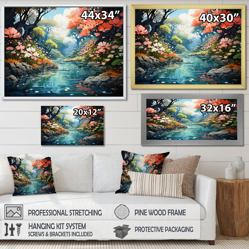 Coastalcoralunderwater Forest River Rhapsody - reproduction sur toile, H 12 po x l 20 po x P 1 po, Cadre naturel flottant