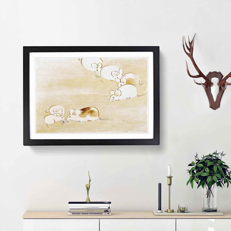 Mice by Shibata Zeshin - Framed Print, 36cm H x 48cm W x 2cm D, Black Framed
