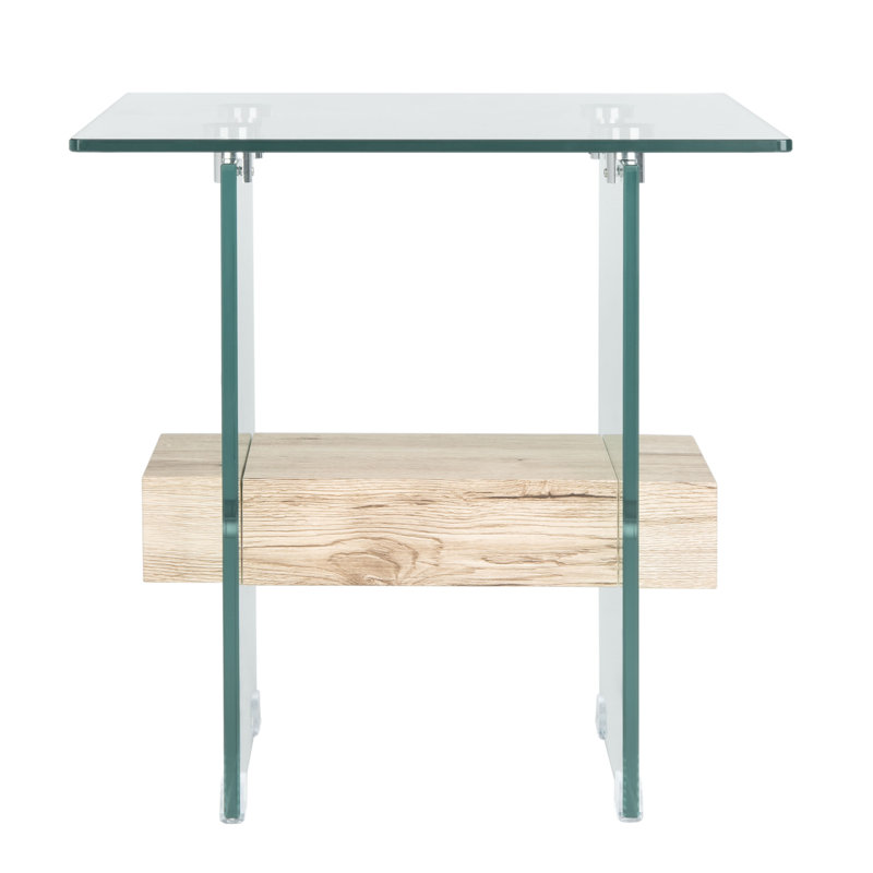 Kayley Glass Top End Table, Natural