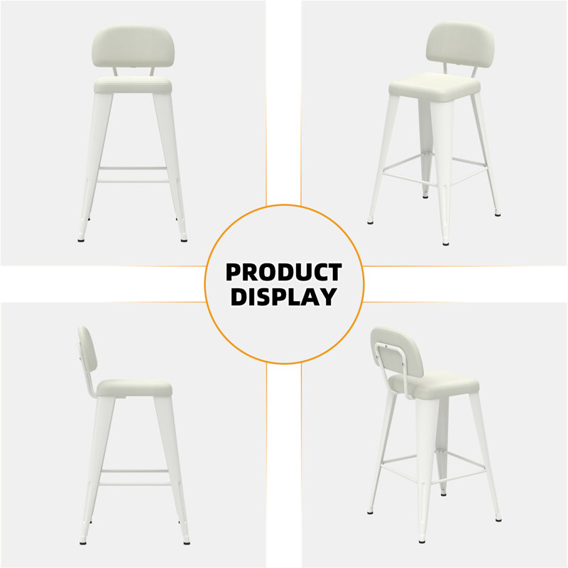 Upholstered Seat Counter Stools with Metal Frame, Counter Stool (26" Seat Height), White