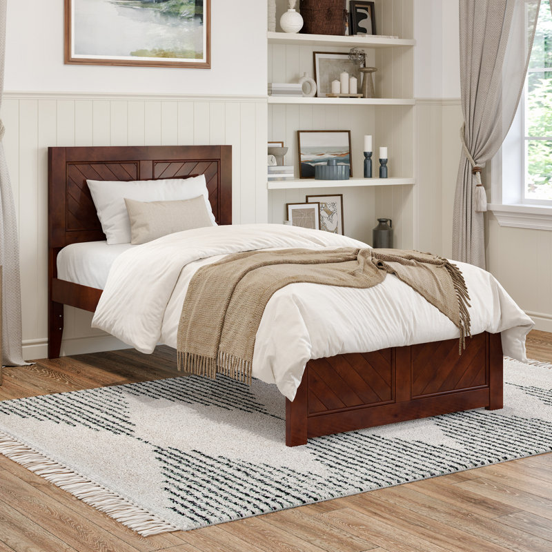  Jeinny Solid Wood Platform Bed with Matching Footboard, Twin XL, Walnut