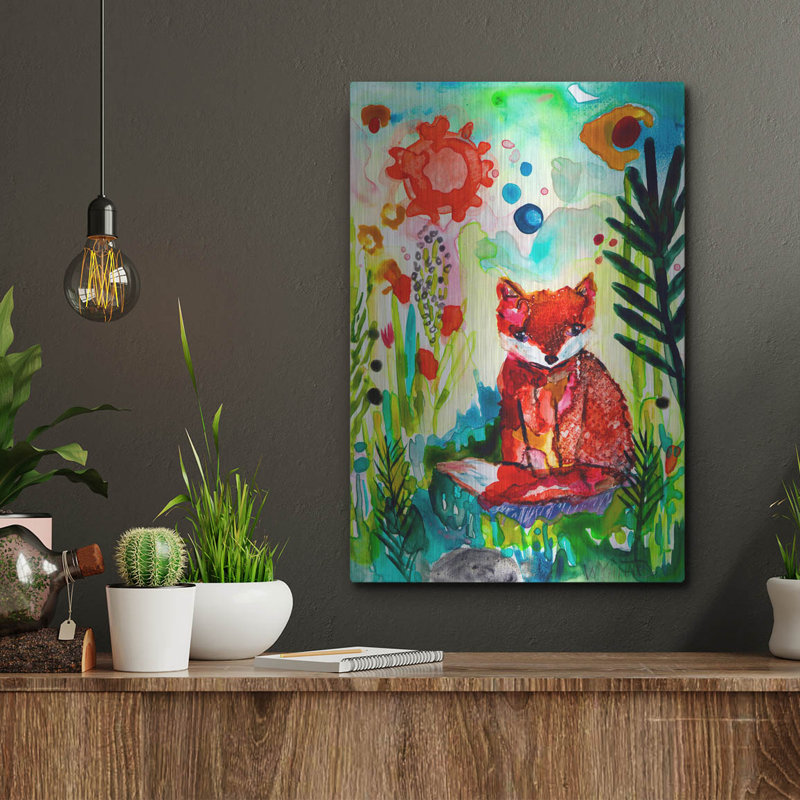 «Bébé renard dans le jardin» par Wyanne, H 16 po x l 12 po