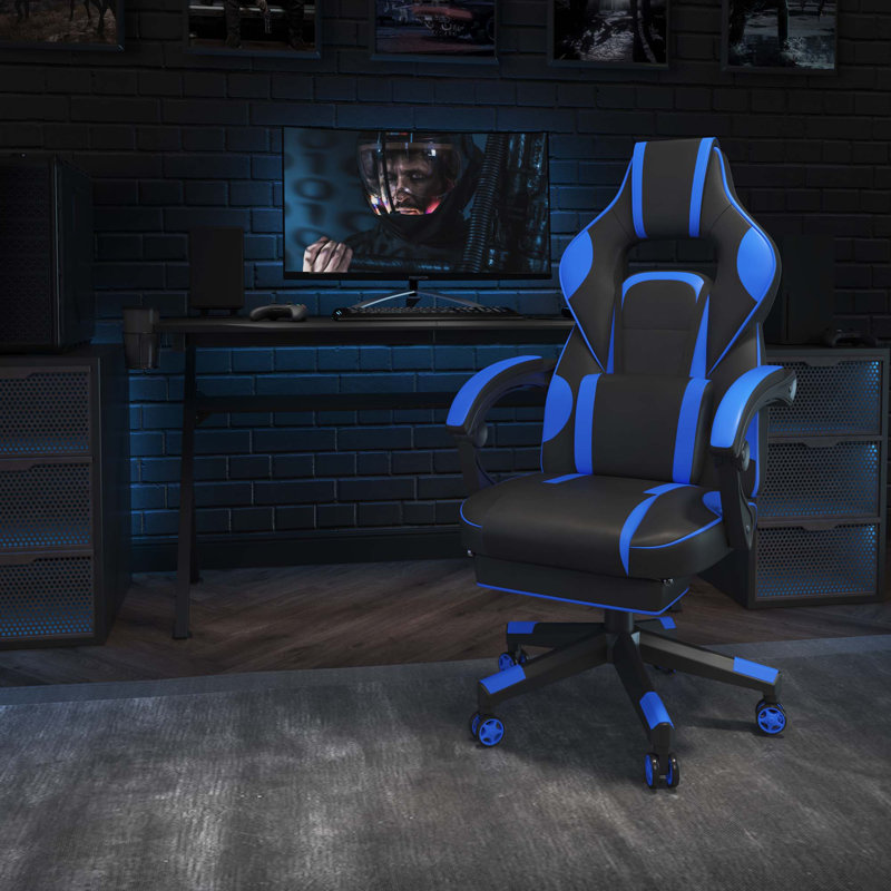 Inbox Zero Adjustable Ergonomic Faux Leather Swiveling PC & Racing Game Chair, Blue