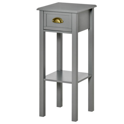 Slim Side Table With Slide-Out Drawer & Lower Shelf, Elegant Accent Table For Living Room