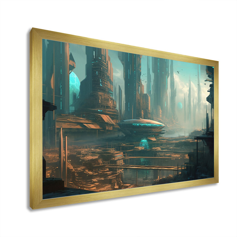 Futuristic City II, reproduction d'art sur toile, H 12 po x l 20 po x P 1 po, Encadrement doré