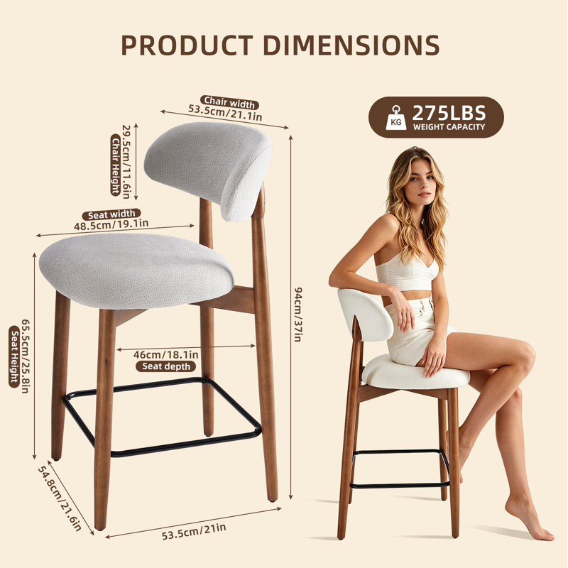 Chaise rembourrée en bois massif avec tabouret, Gris clair