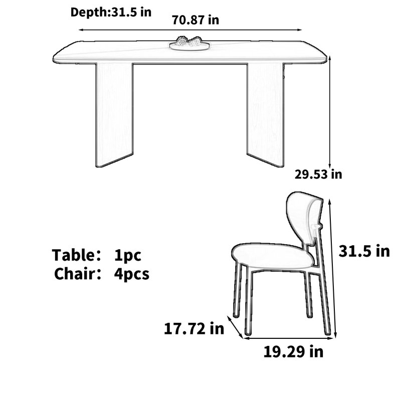 Table rectangulaire rectangulaire en bois massif de style crème, H 29,53 po x L 70,87 po x l 31,5 po