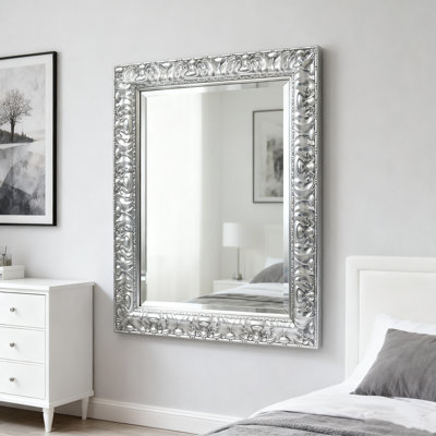 Decorative Silver Wall Mirror – Elegant Vintage Mirror Frame for Living Room, Bedroom, Entryway, or Bathroom