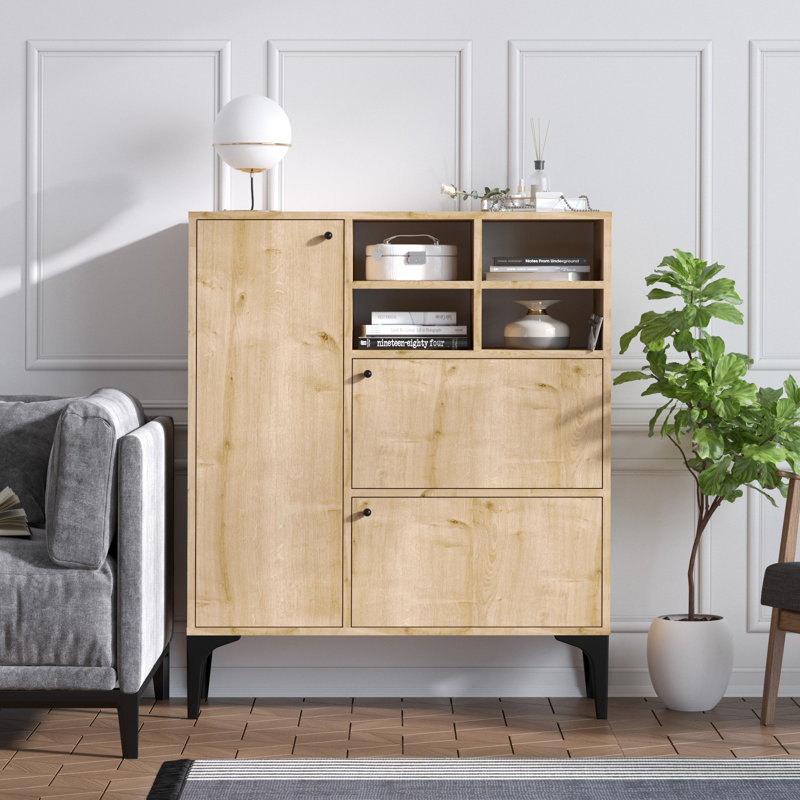 Modern Wall-Mounted Console Table, Sapphire Oak, 39.4 x 49.2 x 13.8 inches | 100% Melamine Coated Particle Board, 0.7 inches Thick | Numerous Shelves, Industrial Design, Perfect for Living Room & Entryway