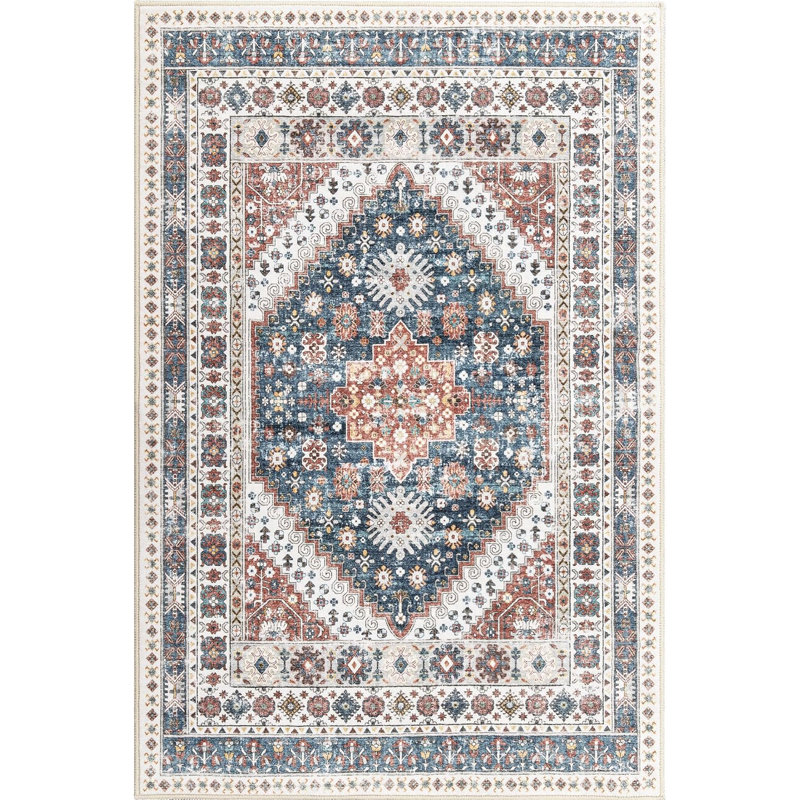 Medallion Non Slip Washable Rug(Red), Rectangle 2' x 3'