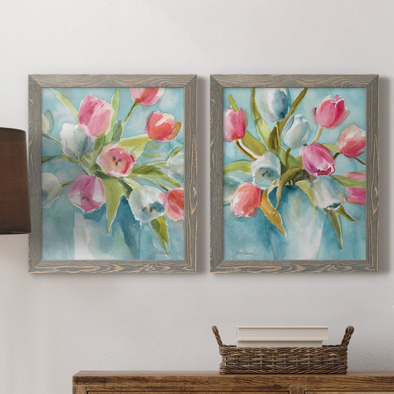 Today's Tulips I - ensemble de 2 reproductions d'art sur papier, H 24 po x l 36 po x P 1,5 po, Toile avec cadre gris