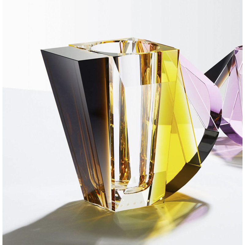 Manhattan Handmade Crystal Table Vase, Brown/Rose/Yellow, 10.04" H x 9.06" W x 5.31" D