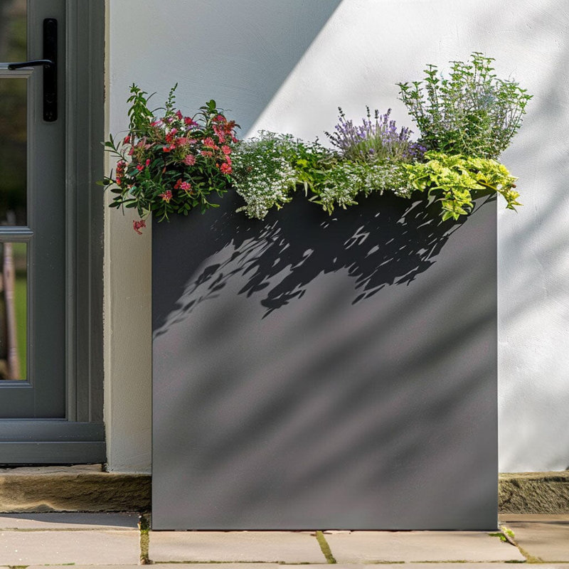 Reny Galvanised Zinc Trough Planter, 40cm H x 100cm W x 40cm D, Grey