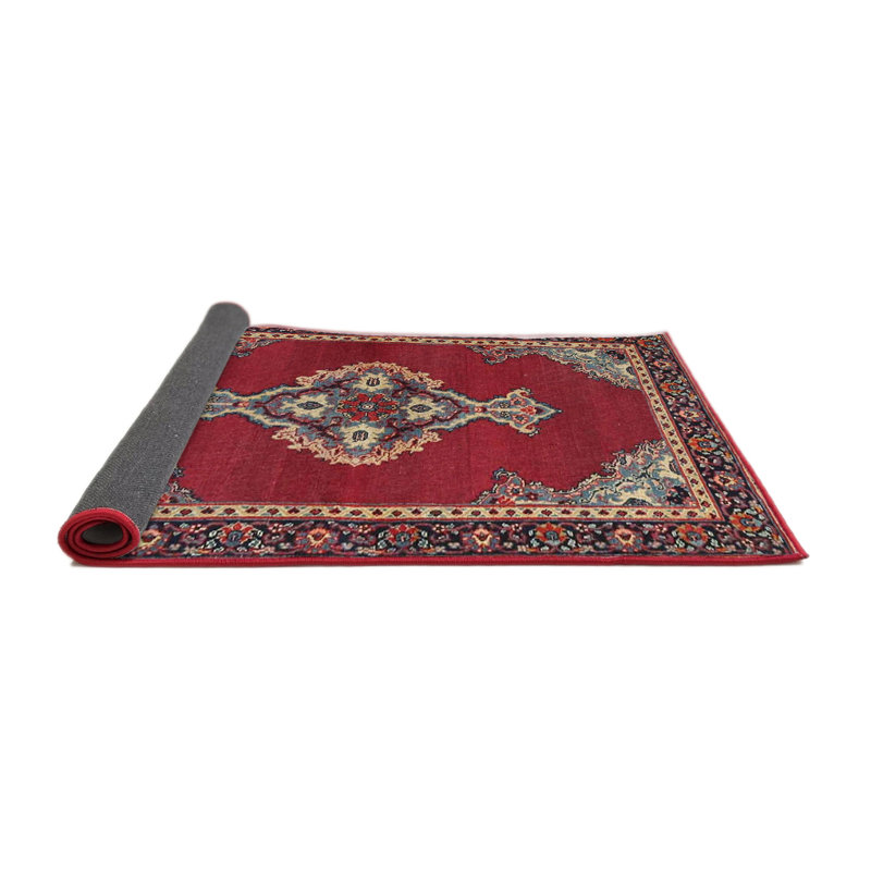 Tapis traditionnel rouge / noir, Rond 5 pi