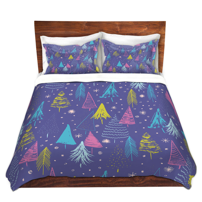 Ensemble de housse de couette christmas town trees, 1 housse simple + 1 taie standard