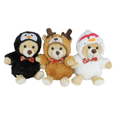 Ensemble de 3 figurines d'ours en peluche brun et noir en costumes de Noël 8 po