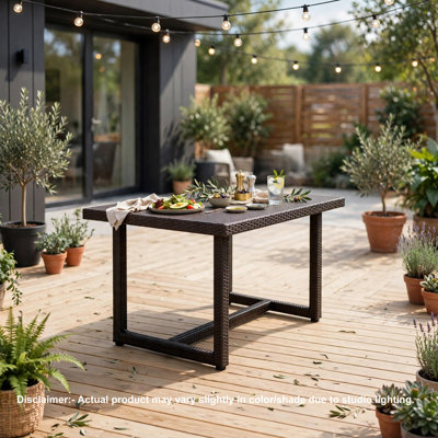 Sanie Outdoor Dining Table, 59 Inch Top, Iron Frame, Brown