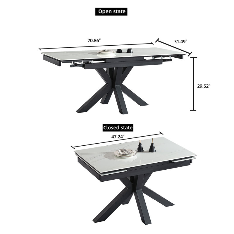 Bennet 47.24'' to 70.86'' Extendable Rectangular Dining Table With Carbon Steel Bracket Feet