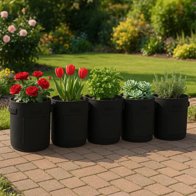 17.7″ 10-Gallon Black Fabric Potato Grow Bag with Side Window – Extra-Large Reusable Planter Pot for Root Vegetables