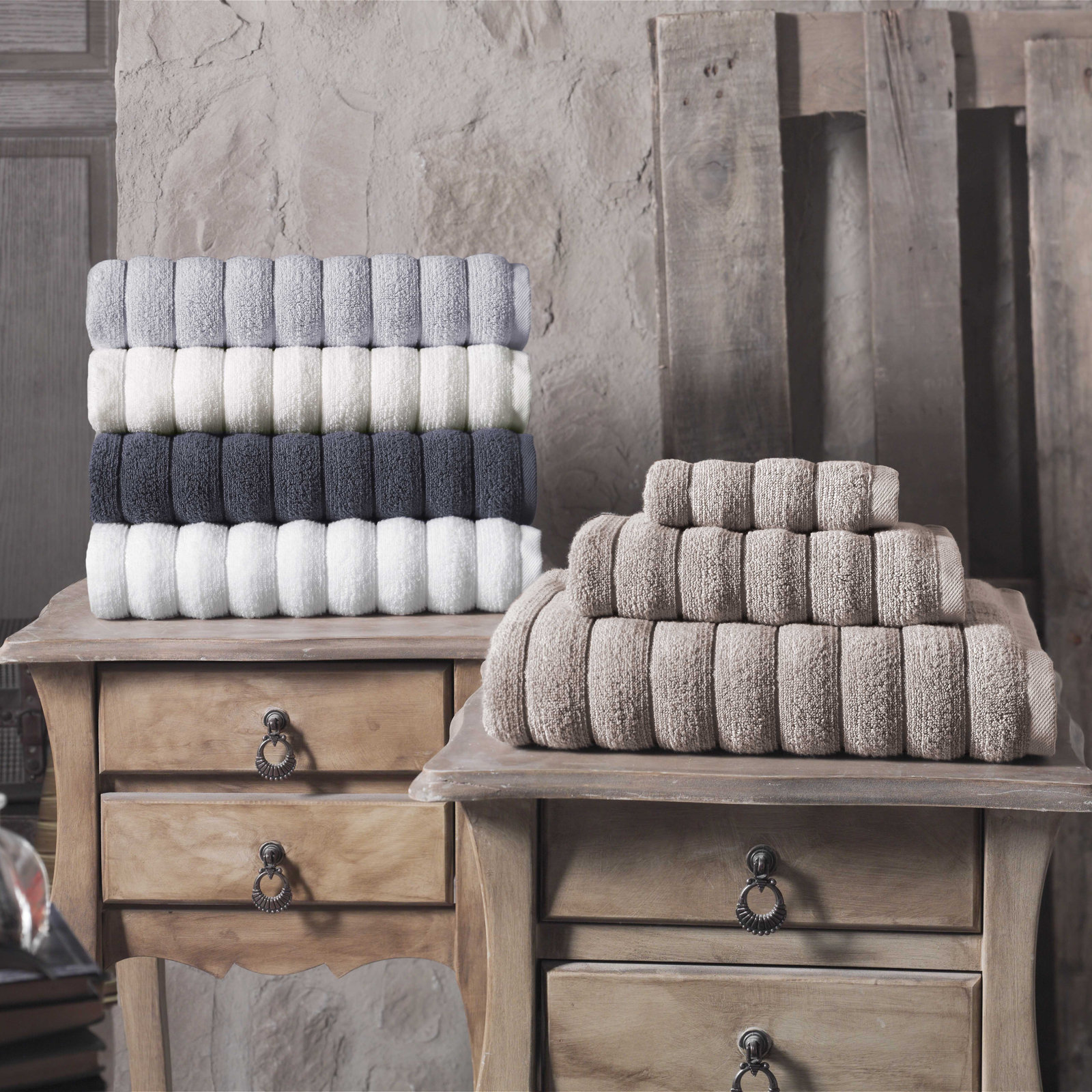 Rachel Turkish Cotton Ribbed Wash Towels, Anthracite