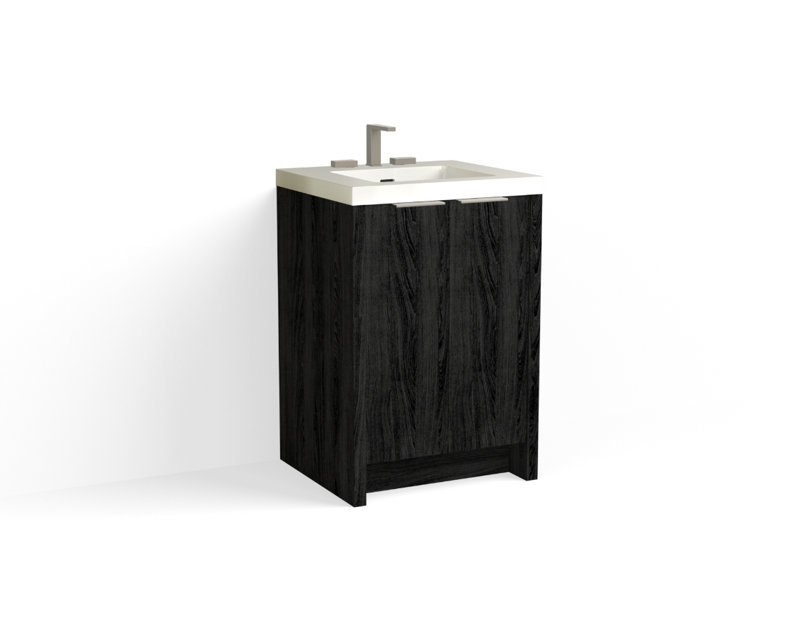 Mesa 24" W Freestanding Single Bathroom Vanity , White Gloss, Charred/Satin Nickel, 8" Widespread