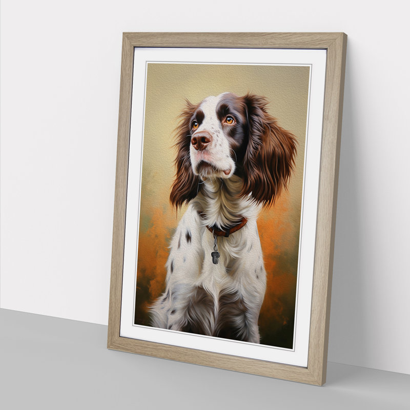 English Springer Spaniel Realism - Single Picture Frame Print on Wood, 46cm H x 34cm W x 2cm D, Oak
