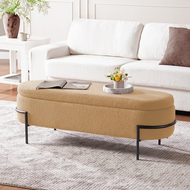 Kendelyn Upholstered Storage Bench, White, 17.7" H x 45.3" W x 16.5" D