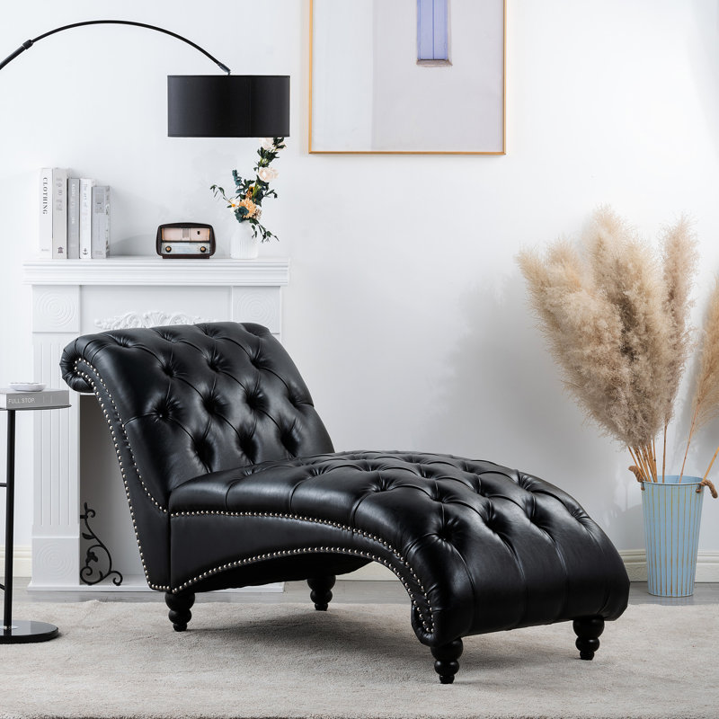Chaise longue tendance avec tissu en velours et tissu Pu, Noir