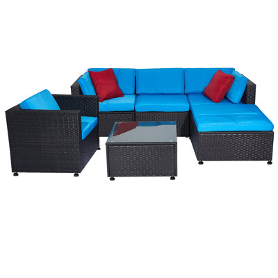 Ensemble de canapé de patio 6 pièces coussins bleus