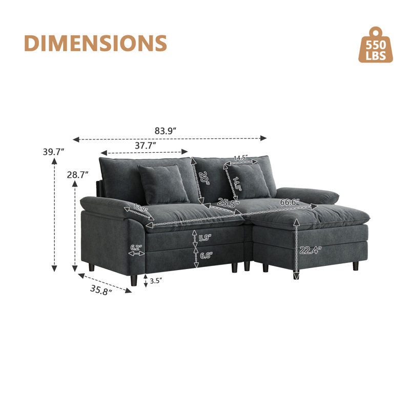Canapé double Chenier avec une pédale, Gris