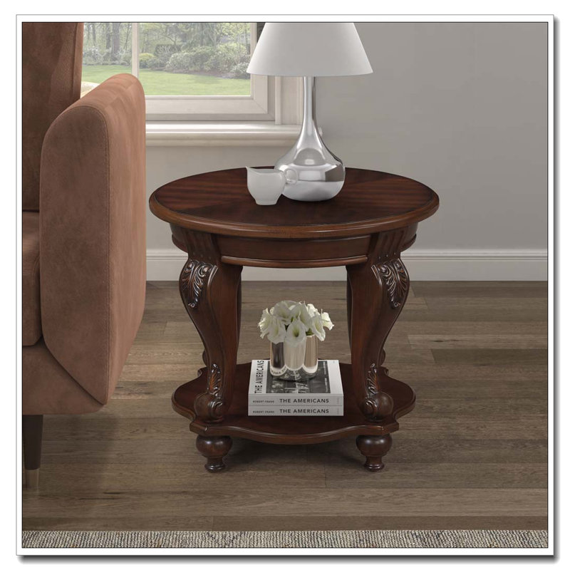 Table de bout ronde rétro avec placage résistant à la chaleur, Cerisier