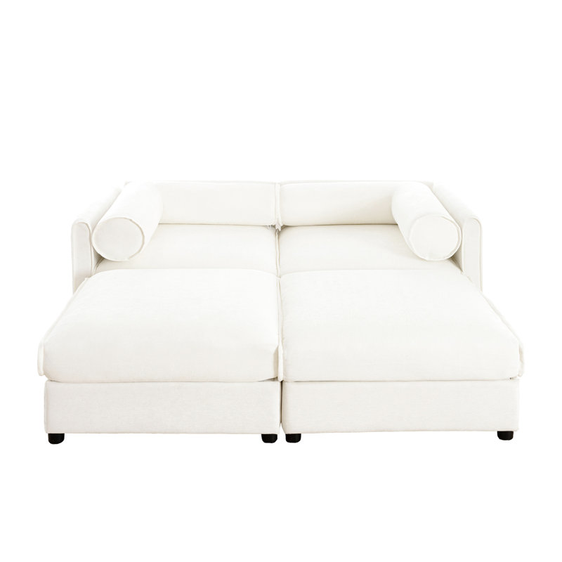 Chenille blanche 2 avec rangement: siège doux et confortable, ergonomique et tendance, Blanc