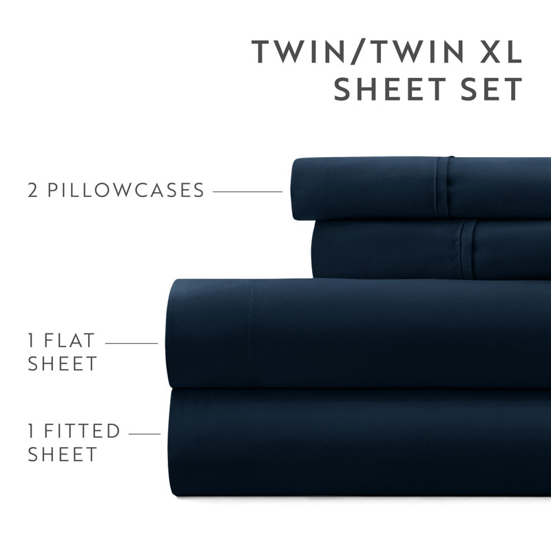 Simply Soft Brushed Microfiber Solid 6 Piece Sheet Set, Navy, King Sheet Set + 1 Fitted Sheet + 2 Pillowcases
