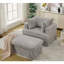 Oversized Corduroy Chaise Lounge with Movable Ottoman, Deep Seat Reclining Sofa with Thick Padded Cushion, Light Grey-1612799225